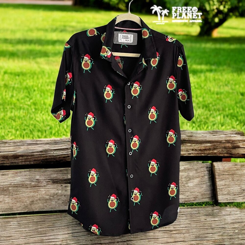 Free Planet Limited Ed. Avocado Santa Hat Super Soft Relaxed Button Down Shirt